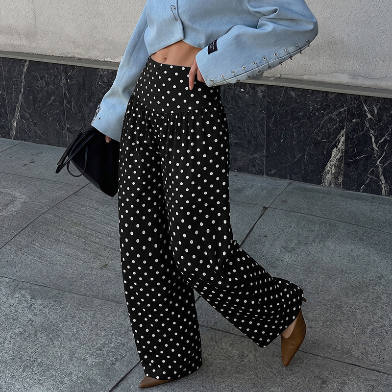 Women's High-Waist Palazzo Pants with Wide Leg and Polka Dot Print Mune Fashion