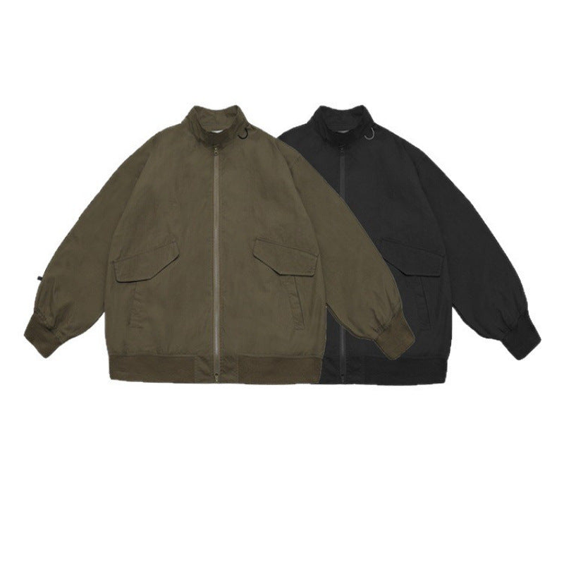 Unisex Oversize Bomber Jacket in Boxy Cut with Flap Pockets and Ribbed Hem Mune Fashion