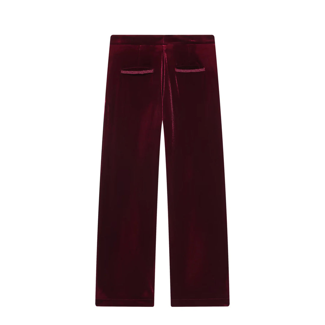 Women wide velvet pants with high waist, straight leg and side pockets Mune Fashion