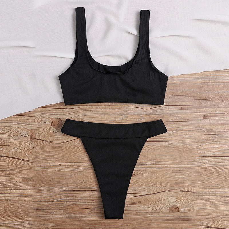 Women Bikini Set with Deep Round Neckline and Wide Straps Mune Fashion