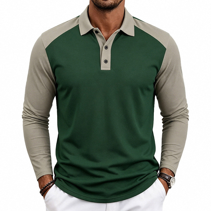 Men's long-sleeved raglan polo made of cotton blend with button placket and ergonomic cut Mune Fashion