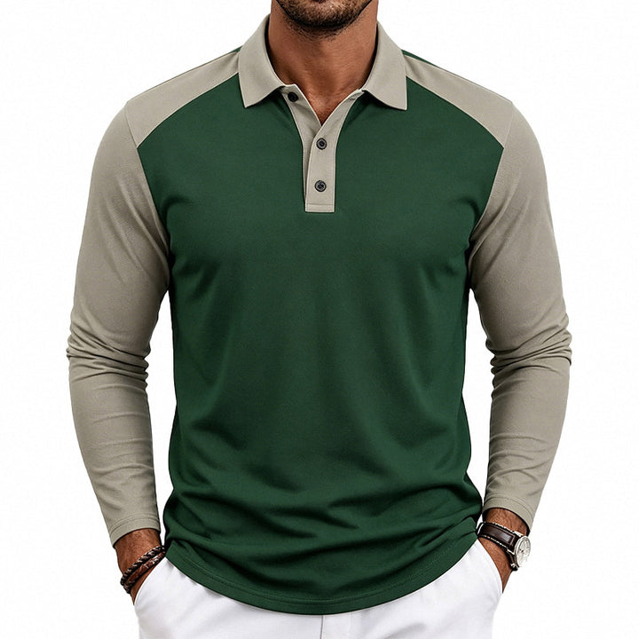 Men's long-sleeved raglan polo made of cotton blend with button placket and ergonomic cut Mune Fashion