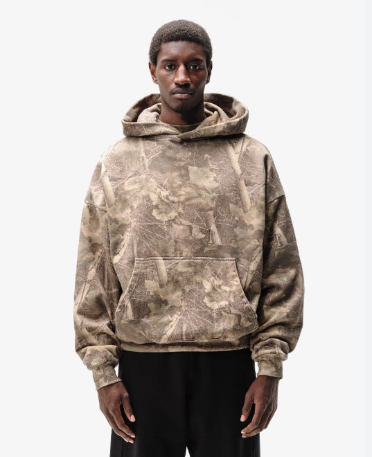 Unisex loose-fit hoodie sweatshirt with subtle leaf texture, double hood without drawstring and kangaroo pocket Mune Fashion