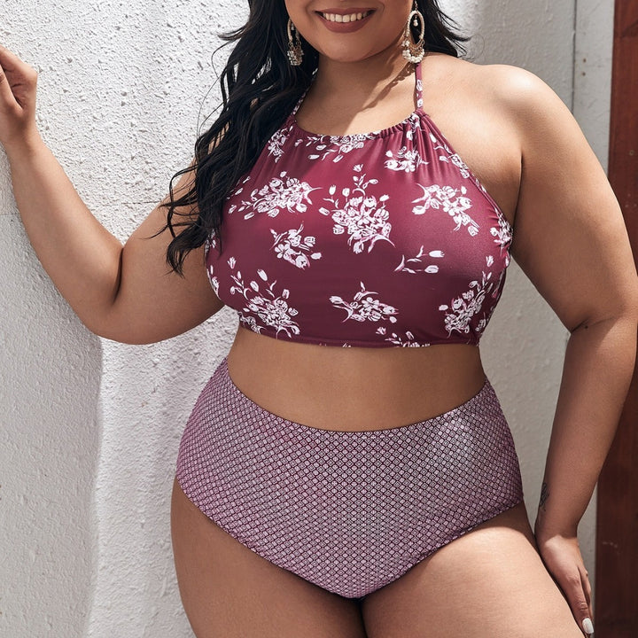 Ladies bikini set with floral top and high-cut bottom Mune Fashion