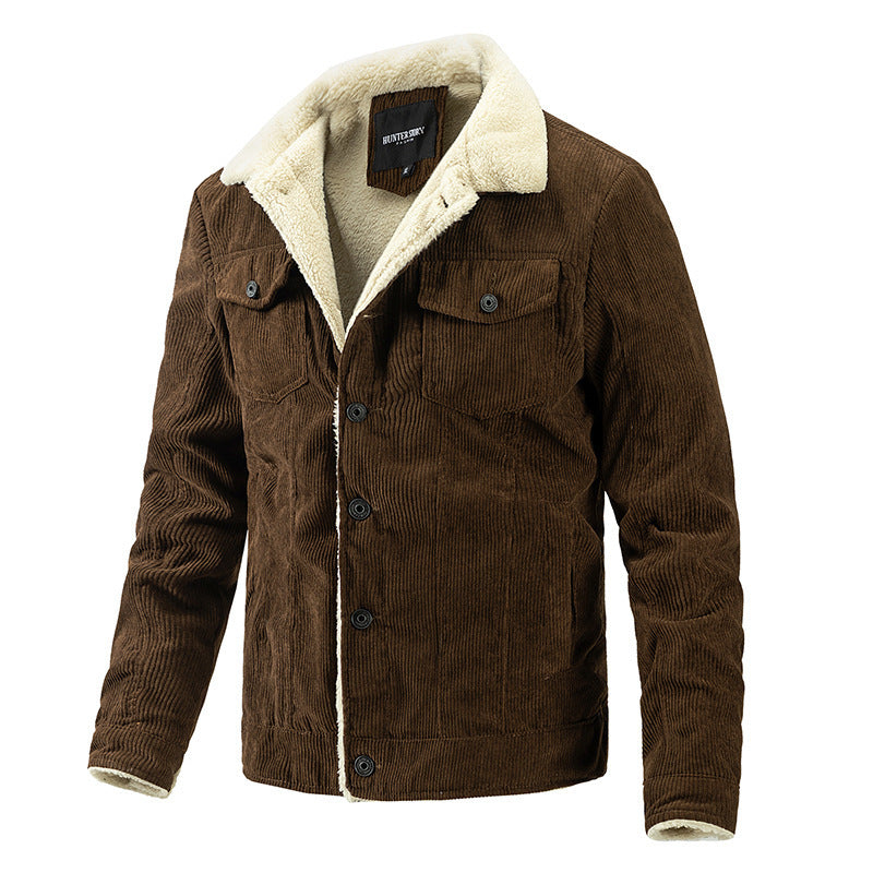 Men's cord jacket in trucker style with Sherpa lining and patch pockets Mune Fashion