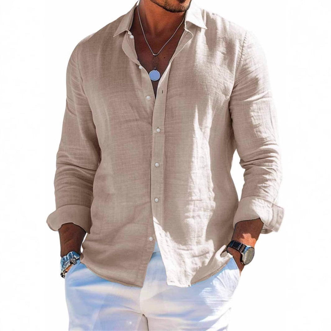 Men's structured linen shirt with open collar, lightweight texture and casual-tailored fit Mune Fashion