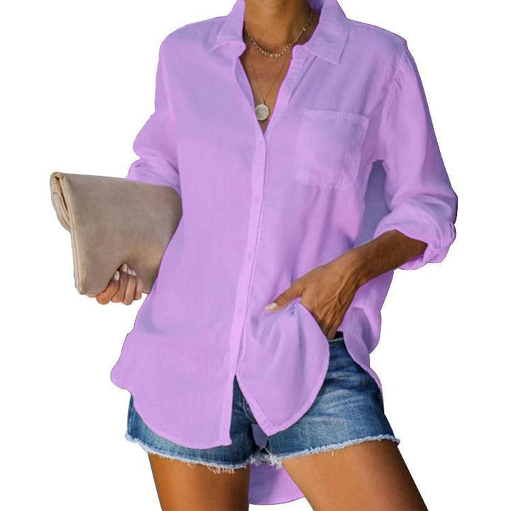 Women's casual shirt with chest pocket and long sleeves Mune Fashion