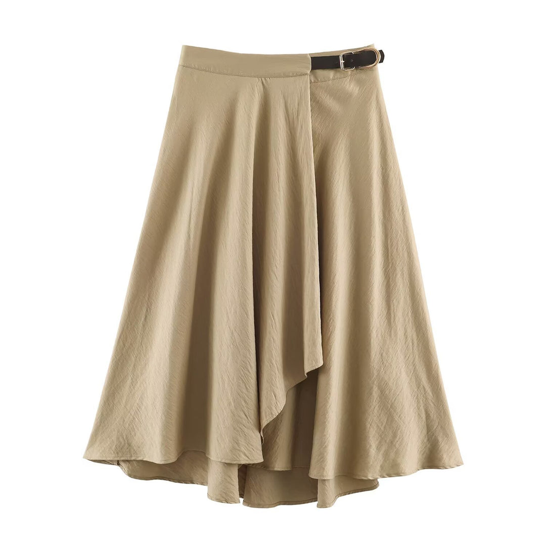 Women's Asymmetrical Midi Skirt with Tiered and High-Low Hem
