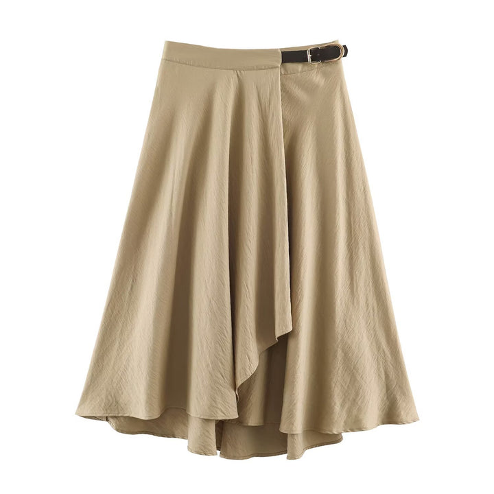 Women's Asymmetrical Midi Skirt with Tiered and High-Low Hem