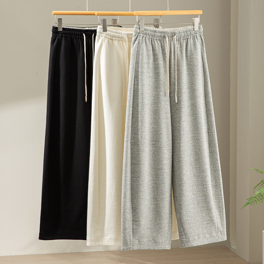 Ladies Wide High-Waist Lounge Pants made of soft cotton blend with elastic waistband and drawstring Mune Fashion