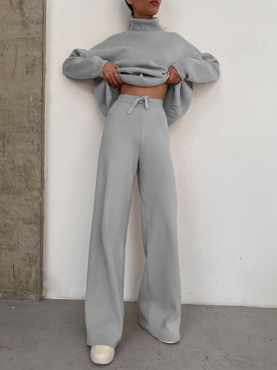 Women Wide Knit Pants with High Waist, Drawstring, and Wide Leg Mune Fashion