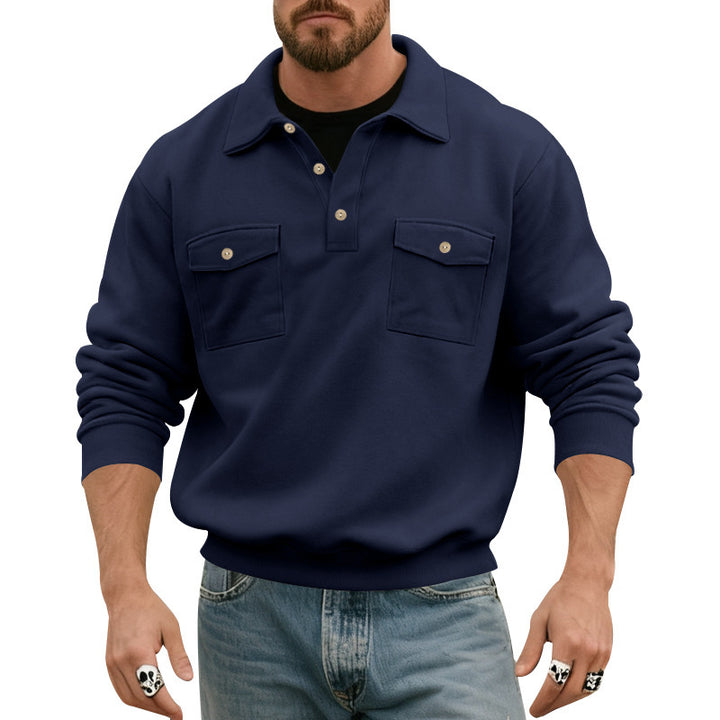 Men's polo collar sweater with flap chest pockets Mune Fashion