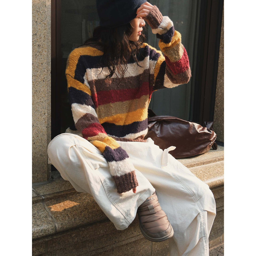 Women's Soft Fluffy Striped Sweater with Loose Silhouette Mune Fashion