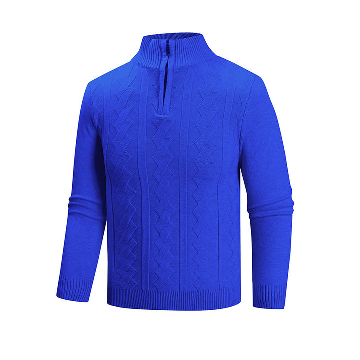Men's fine knit half-zip pullover with cable pattern and stand-up collar Mune Fashion