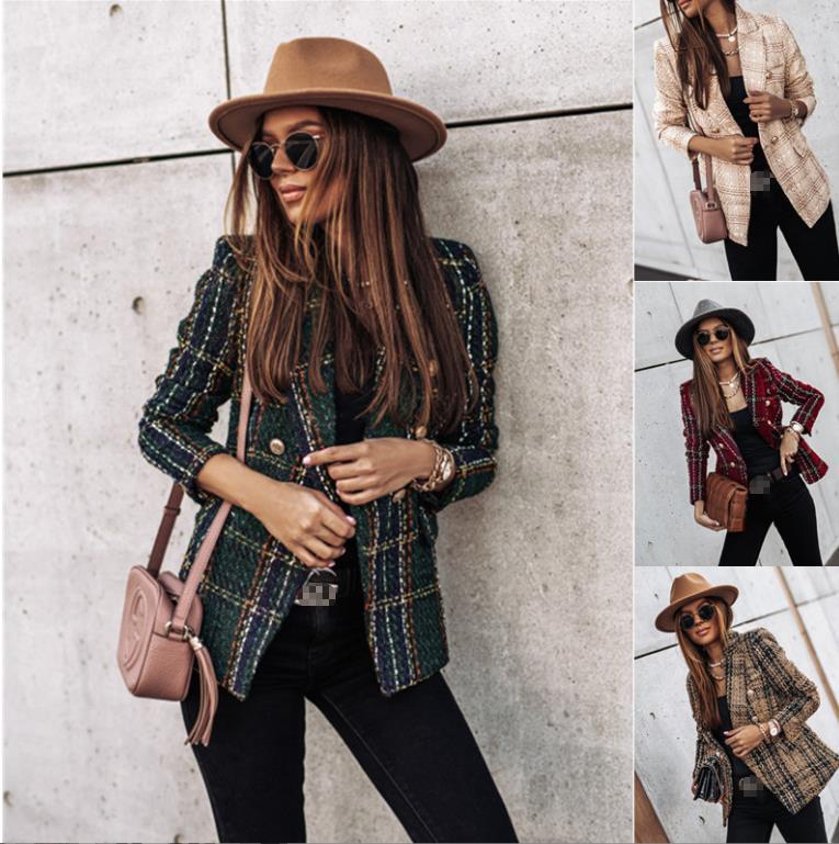 Ladies Tweed Blazer in Glencheck with double row button placket Mune Fashion