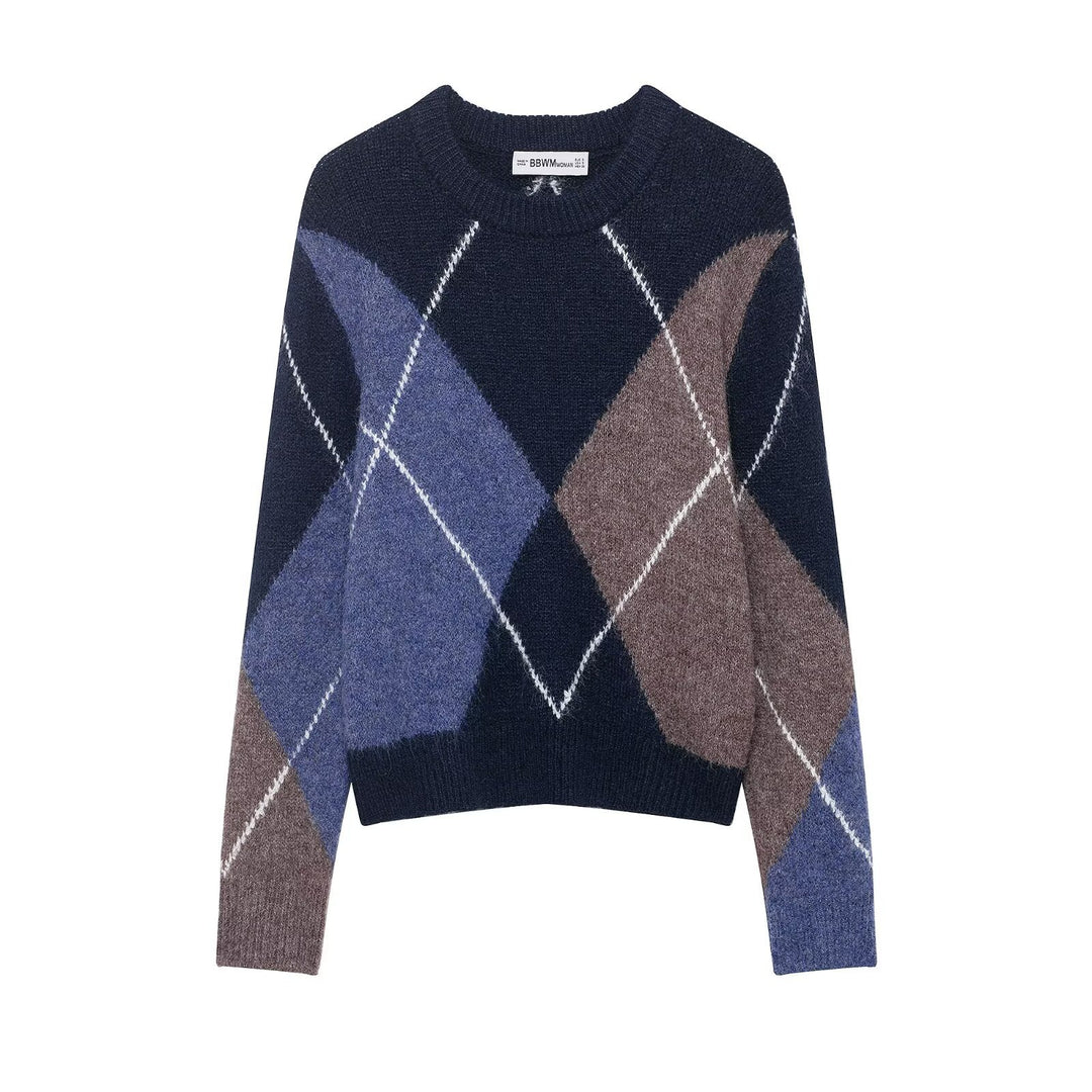 Women Oversized Diamond Knit Sweater with Mohair Effect Mune Fashion
