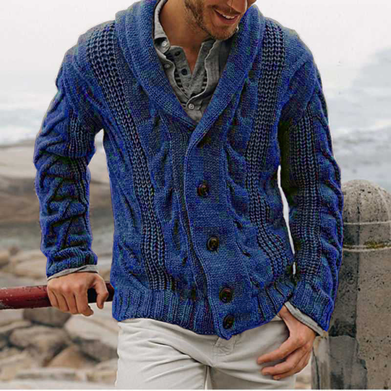 Men's chunky knit cardigan with shawl collar and cable pattern Mune Fashion