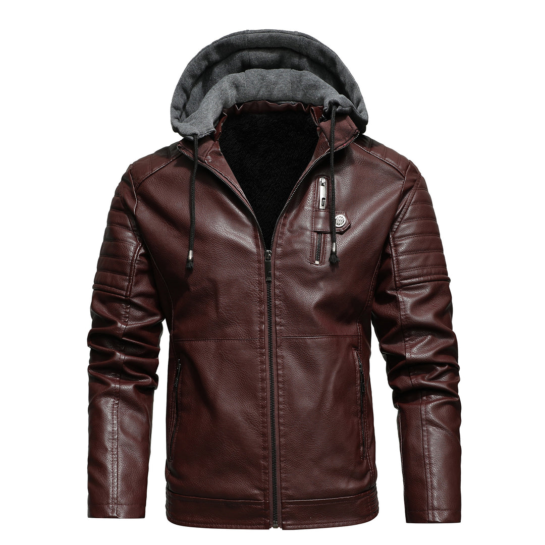 Men's hooded leather jacket with faux fur lining and quilted sleeve structure Mune Fashion