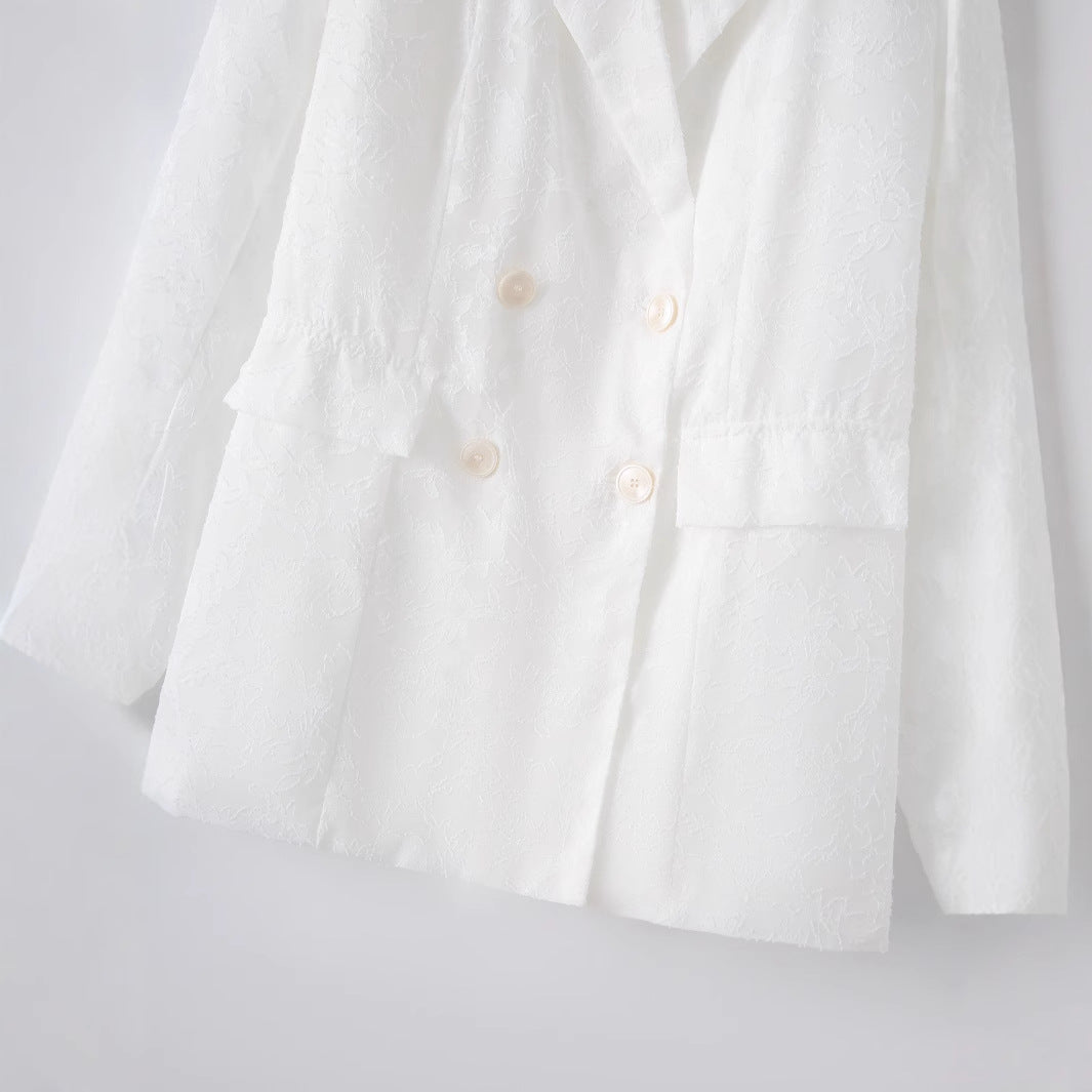 Women na tailored double-breasted blazer with floral jacquard and patch pockets Mune Fashion