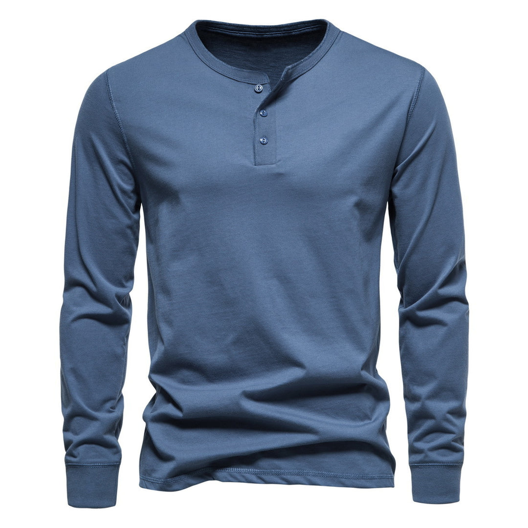 Men's long-sleeved Henley shirt made of cotton blend with triple button placket and narrow silhouette Mune Fashion