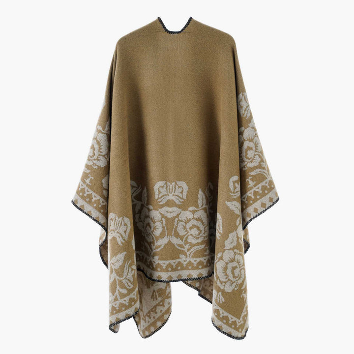 Women's poncho with floral jacquard structure and fine overlock seam Mune Fashion