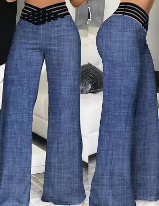 Women's high-waisted flared trousers with multi-strapped waist and wide flowing leg Mune Fashion