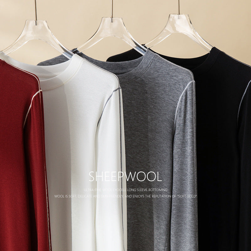 Women's Fine Long Sleeve Fine Knit Shirt with Contrast Piping on the Sleeves Mune Fashion