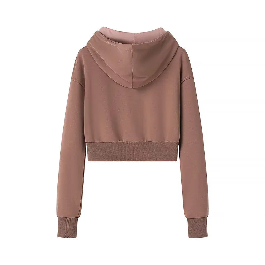 Women's cropped hoodie jacket with full zip, padded hood, and kangaroo pockets Mune Fashion