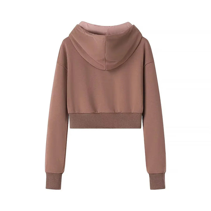Women's cropped hoodie jacket with full zip, padded hood, and kangaroo pockets Mune Fashion