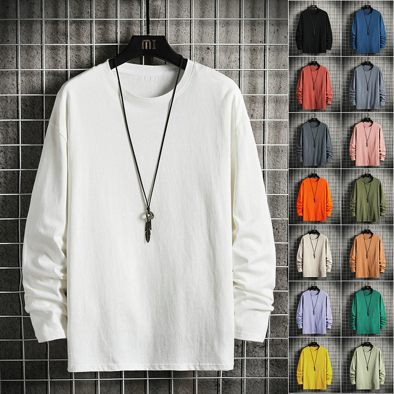 Men's Casual Cotton Basic Long Sleeve Shirt with Round Neck, Relaxed Fit and Reinforced Hem Processing Mune Fashion