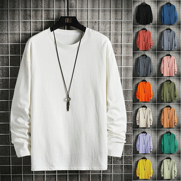 Men's Casual Cotton Basic Long Sleeve Shirt with Round Neck, Relaxed Fit and Reinforced Hem Processing Mune Fashion