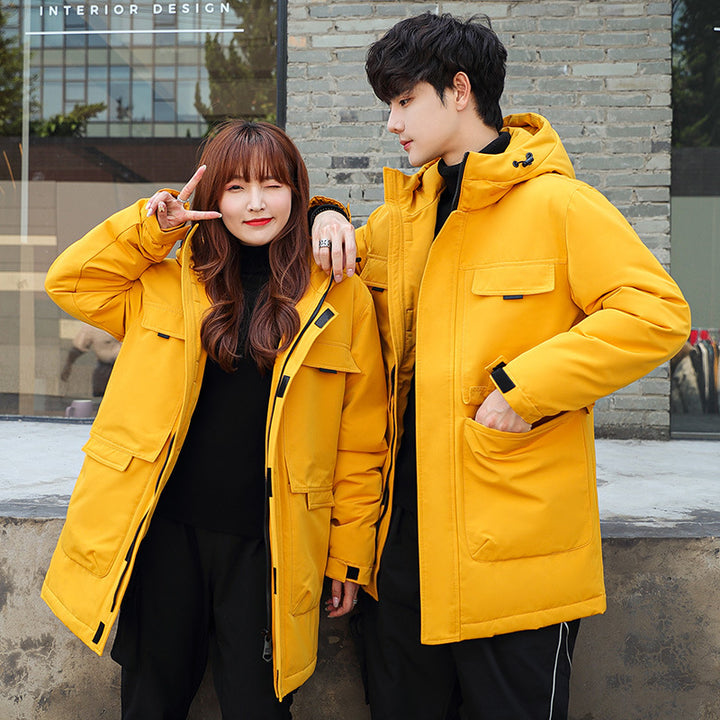Unisex Padded Long Parka with Hood Multi-Pockets and Windproof Thermal Insulation Mune Fashion