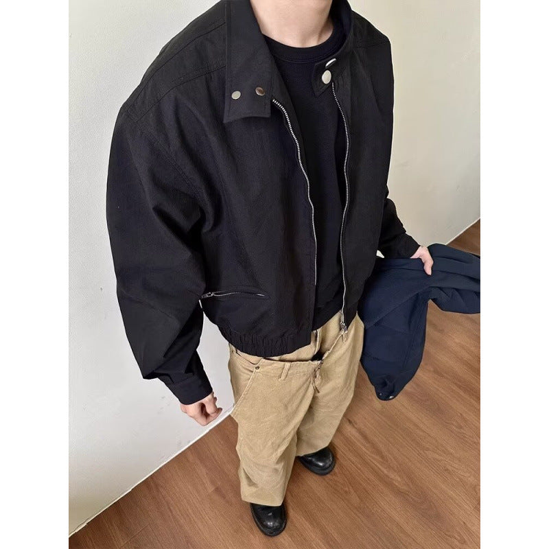 Men's Oversized Bomber Jacket with Stand Collar and Short Zipper Mune Fashion
