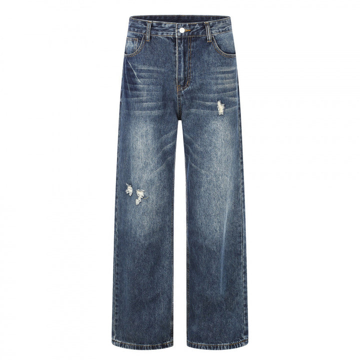 Women Highwaist Jeans in Wide Leg Cut with Used and Destroyed Details Mune Fashion
