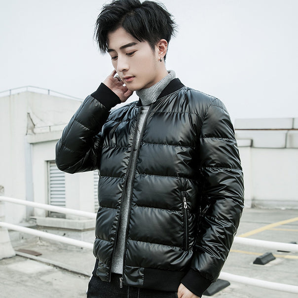 Men's quilted shiny thermo bomber jacket with light insulation and ribbed cuffs Mune Fashion