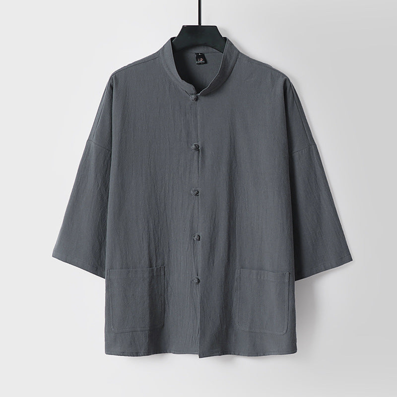 Unisex Locker cut Linen-Cotton Jacket with Stand Collar Mune Fashion