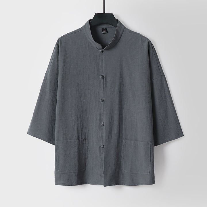 Unisex Locker cut Linen-Cotton Jacket with Stand Collar Mune Fashion