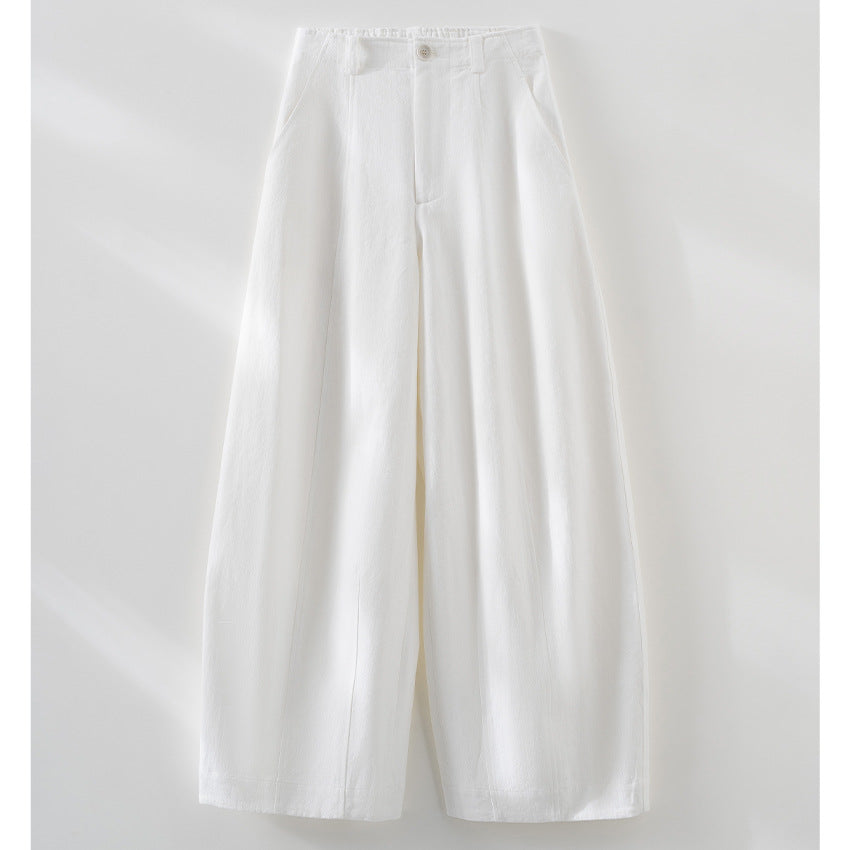 Women High-waisted wide Culotte pants made of linen blend with crease and side pockets Mune Fashion