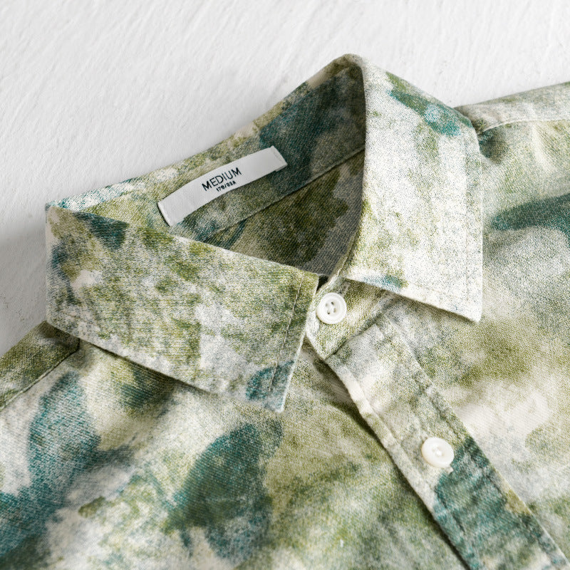Men's Lightweight Linen Blend Shirt with Watercolor Butterfly Print and Chest Pocket Mune Fashion