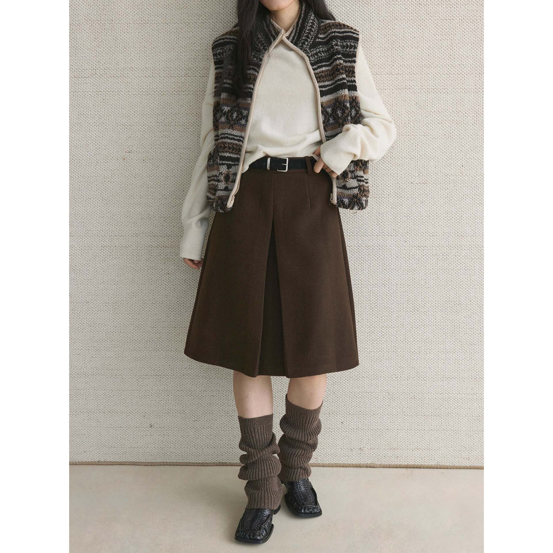 Women's Wool Blend Midi Skirt with Pleats and Tailored Fit Mune Fashion