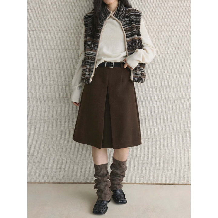 Women's Wool Blend Midi Skirt with Pleats and Tailored Fit Mune Fashion