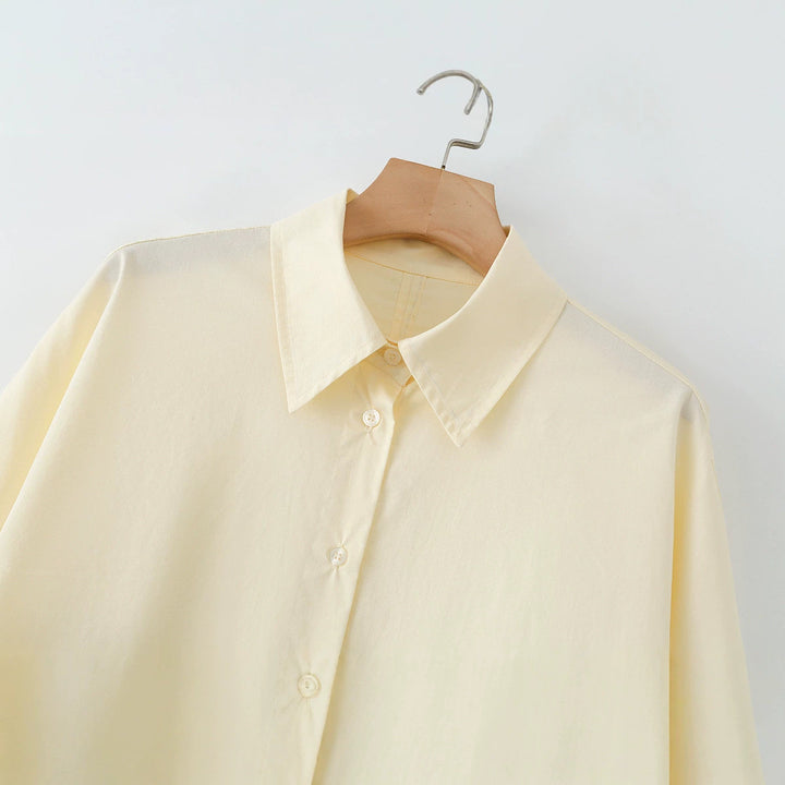 Women's Oversized Shirt Blouse with Kent Collar and Concealed Button Placket Mune Fashion