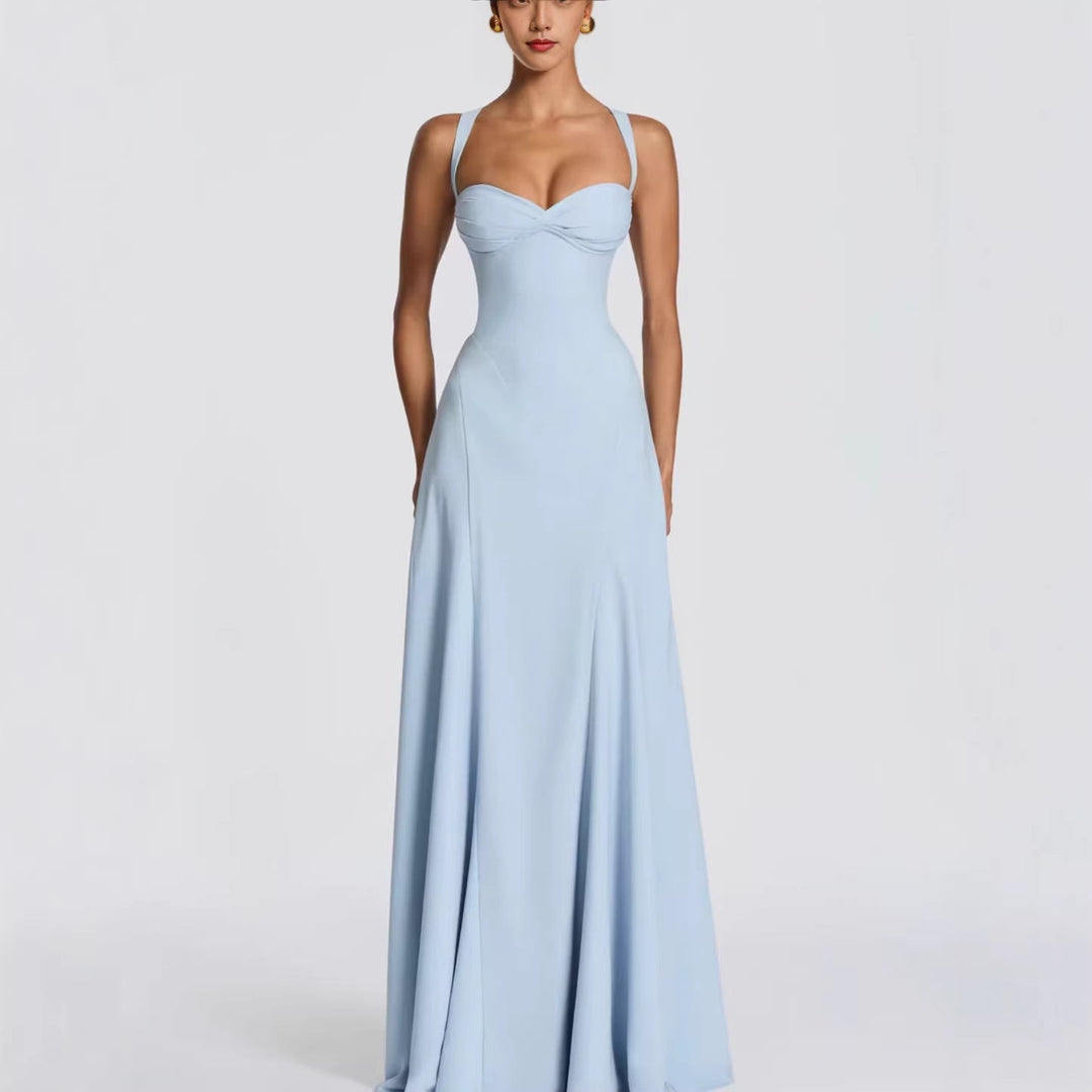 Women Elegant Maxi Dress with Heart-Shaped Neckline and Flowing Fabric Mune Fashion
