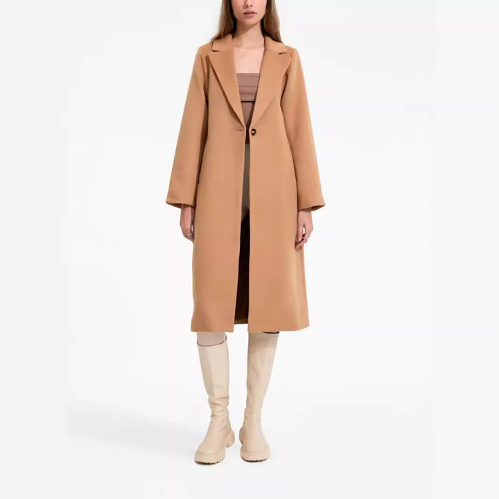 Women's Mid-Length Single-Breasted Wool Blend Coat with Minimalist Shawl Collar Mune Fashion