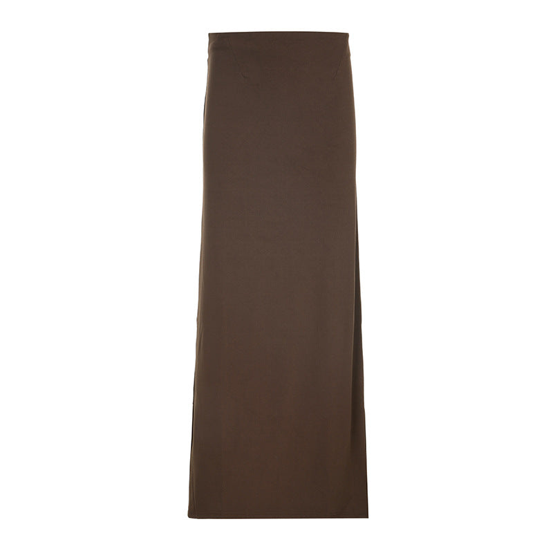 Women's tailored maxi skirt with high waistband, straight fall and side slit Mune Fashion