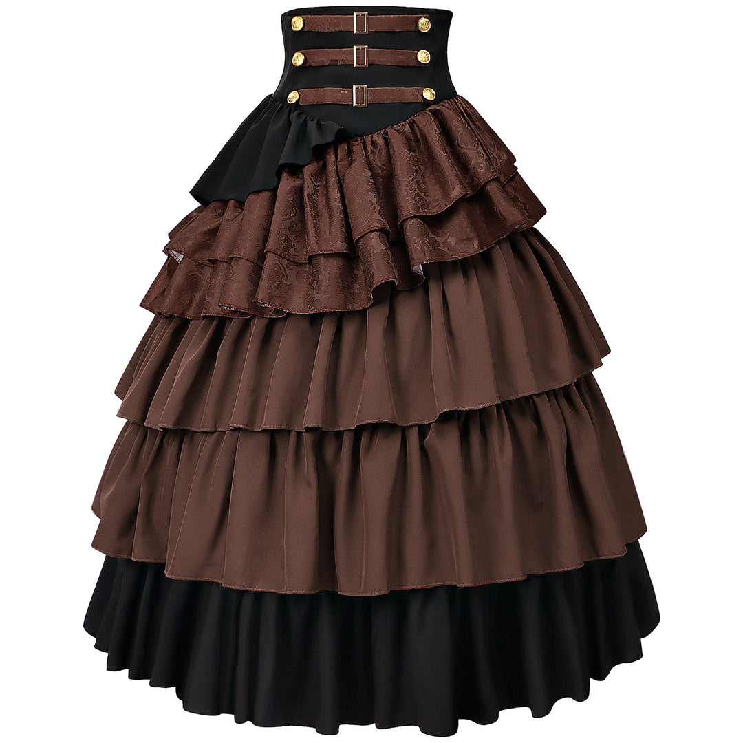 Women's Victorian multilayer ruffled skirt with waist corset and decorative belts Mune Fashion