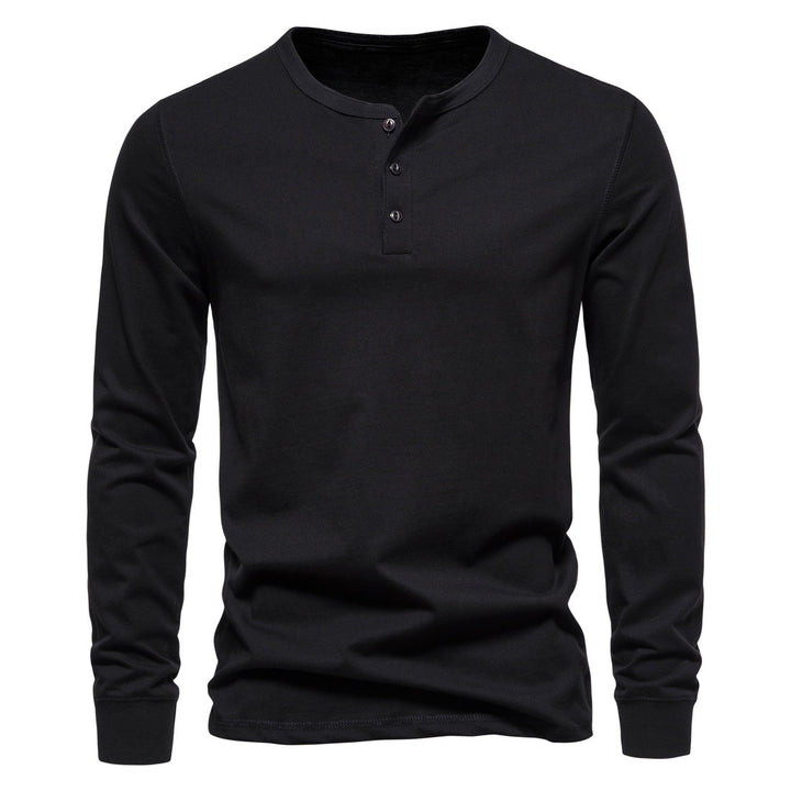 Men's long-sleeved Henley shirt made of cotton blend with triple button placket and narrow silhouette Mune Fashion