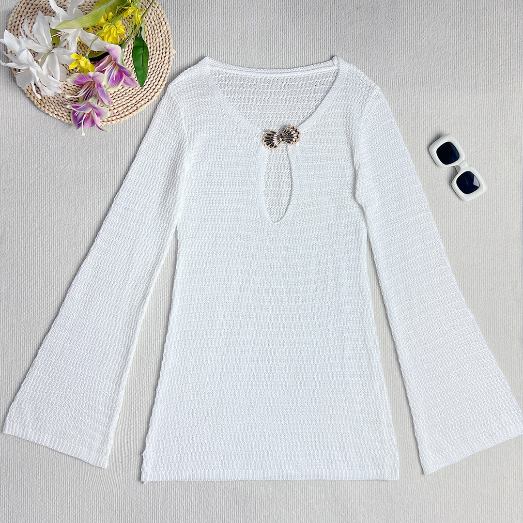 Women’s knitted dress with deep V-neck and decorative details Mune Fashion