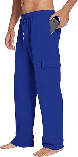 Men's comfortable cargo lounge pants with elastic waistband, drawstring, straight leg, and patch flap pockets Mune Fashion