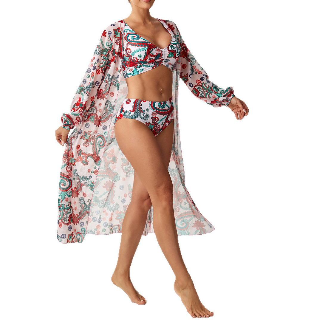 Women Floral Beach Outfit with Transparent Kaftan Mune Fashion
